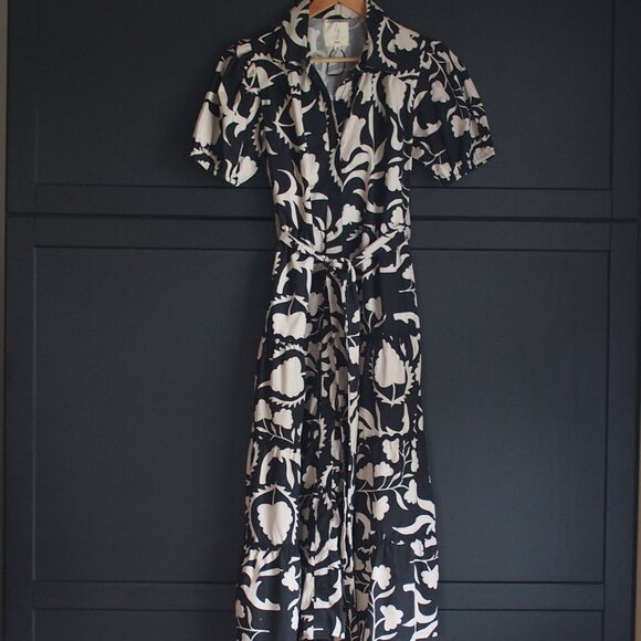 Joie | NWOT Tiered Black & White Floral Cotton Maxi Dress - Picture 1 of 7